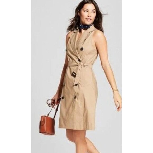 A New Day trenchcoat dress XS khaki sleeveless belted target - Picture 1 of 13